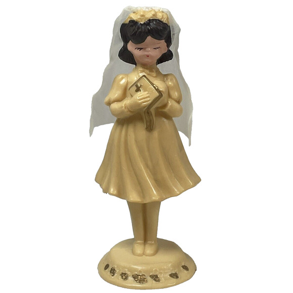 WILTON Vtg First Holy Communion Cake Topper Dark Hair Girl w/Veil Hong Kong W706 - Picture 1 of 9